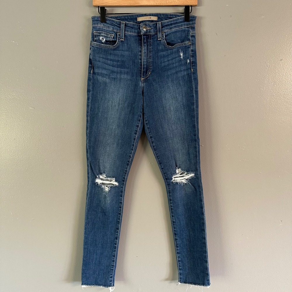 Joe's Jeans Distressed Raw Hem Skinny Jeans | Medium Dark Wash